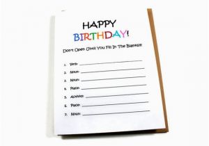 How to Fill Out A Birthday Card Funny Birthday Card Fill In the Blanks Card by thenestedturtle
