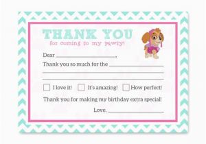 How to Fill Out A Birthday Card Paw Patrol Birthday Party Fill In the Blank Thank You Card