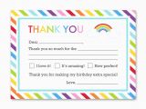 How to Fill Out A Birthday Card Rainbow Birthday Party Fill In Blank Thank You Card