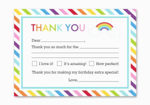 How to Fill Out A Birthday Card Rainbow Birthday Party Fill In Blank Thank You Card