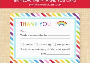 How to Fill Out A Birthday Card Rainbow Birthday Party Fill In Blank Thank You Card