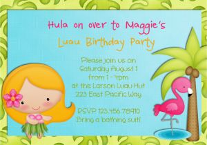 Hula Birthday Party Invitations Hula Girl Birthday Party Invitation Luau Tropical Hawaiian