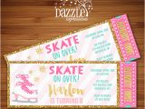 Ice Skating Birthday Card Printable Pink and Gold Ice Skating Ticket Birthday