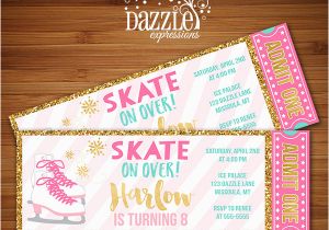 Ice Skating Birthday Card Printable Pink and Gold Ice Skating Ticket Birthday