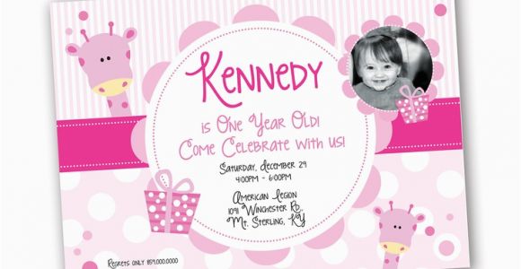 Invitation Card for 1 Year Old Birthday Girl 1 Year Old Girl Birthday Invitation Giraffe theme Design
