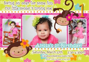 Invitation Card for 1 Year Old Birthday Girl Monkey Love Birthday Photo Invite 1 Year Old 2 Years Old