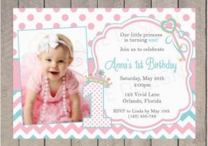 Invitation Card for 1 Year Old Birthday Girl Princess Birthday Invitation Girl Birthday Aqua and Pink