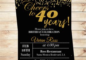 Invitation Cards for 40th Birthday Party Cheers to 40 Years Birthday Printable Invitation 40th