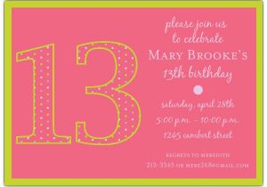 Invitation for 13th Birthday Girl 13th Birthday Girl Dots Invitations Paperstyle
