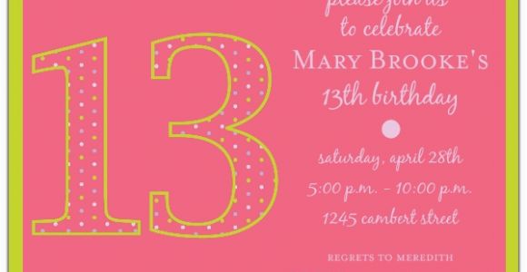 Invitation for 13th Birthday Girl 13th Birthday Girl Dots Invitations Paperstyle