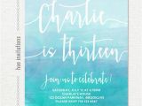 Invitation for 13th Birthday Girl 13th Birthday Invitation for Girl Blue Teal Watercolor Ombre