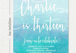 Invitation for 13th Birthday Girl 13th Birthday Invitation for Girl Blue Teal Watercolor Ombre