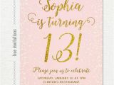 Invitation for 13th Birthday Girl 13th Birthday Invitation for Girl Pink Gold Teen Birthday