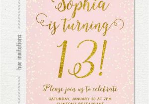 Invitation for 13th Birthday Girl 13th Birthday Invitation for Girl Pink Gold Teen Birthday
