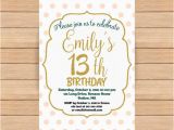 Invitation for 13th Birthday Girl 13th Birthday Invitation Girl Pink Gold Birthday Invitations