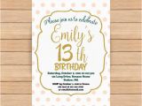 Invitation for 13th Birthday Girl 13th Birthday Invitation Girl Pink Gold Birthday Invitations