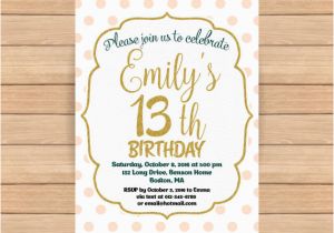 Invitation for 13th Birthday Girl 13th Birthday Invitation Girl Pink Gold Birthday Invitations