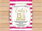 Invitation for 13th Birthday Girl 13th Birthday Invitation Thirteenth Birthday Gold Glitter