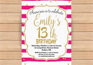 Invitation for 13th Birthday Girl 13th Birthday Invitation Thirteenth Birthday Gold Glitter