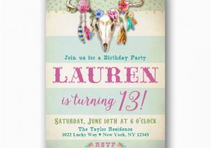 Invitation for 13th Birthday Girl Boho 13th Birthday Invitations for Teen Girls Colorful