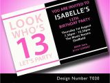 Invitation for 13th Birthday Girl Personalised Boys Girls Teenager 13th Birthday Party