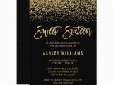 Invitation for 16th Birthday Party Modern Black Faux Gold Glitter Sweet 16 Invitations