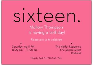 Invitation for 16th Birthday Party Sixteen Pink 16th Birthday Invitations Paperstyle