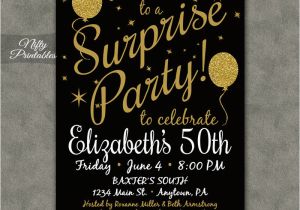 Invitation for A Surprise Birthday Party Surprise Party Invitations Printable Black Gold Surprise
