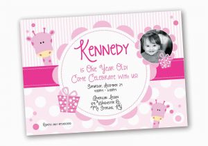 Invitation for One Year Old Birthday Party 1 Year Old Girl Birthday Invitation Giraffe theme Design