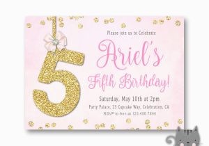Invitation Wording for 5th Birthday Girl Bling 5th Birthday Invitations for Girls Fifth Birthday