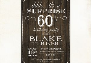 Invitations for 60 Birthday Party Surprise 60th Birthday Invitation Any Age Rustic Invite