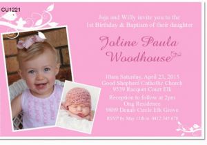 Invitations for Baptism and 1st Birthday together Cu1221 Girls 1st Birthday and Christening Invitation