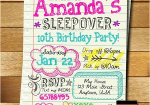 Invitations for Teenage Girl Birthday Party Sleepover Invitation Doodle Teen Notebook Sleepover