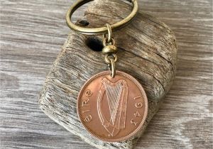 Irish Birthday Gifts for Him 1943 Irish Half Penny Keyring 76th Birthday Gift for Him