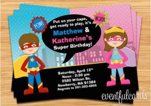 Joint Birthday Invitations for Kids Kids Superhero and Supergirl Joint Birthday Party Invitation