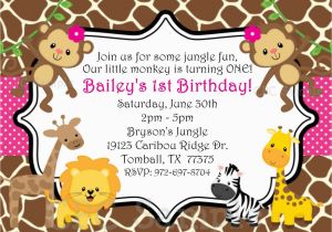 Jungle theme Birthday Invitation Template Safari themed First Birthday Invitation Wording Birthday