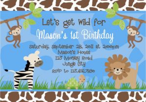 Jungle themed First Birthday Invitations Jungle themed 1st Birthday Invitations Safari themed