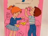 Juvenile Birthday Cards Juvenile Birthday Card 7 Year Old Girl Boy Kitty Cat 1960s