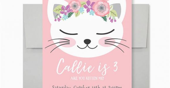 Kitten Birthday Party Invitations Cat Birthday Party Invitation Kitten Cat Birthday Girl
