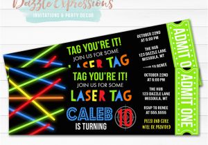 Laser Tag Birthday Invites Printable Glow Laser Tag Ticket Birthday Invitation Kids