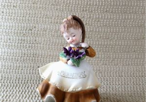 Lefton Birthday Girl Figurines Vintage Lefton February Geo Birthday Girl Flower Purple