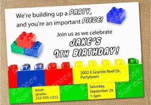 Lego Birthday Invitation Wording Building Brick Invitation Boy or Girl Printable