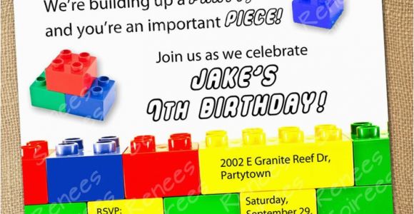 Lego Birthday Invitation Wording Building Brick Invitation Boy or Girl Printable