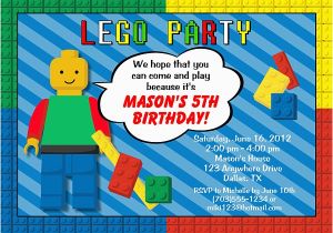 Lego themed Birthday Invitation Card Lego Birthday Party Invitations Construction Kids Birthday