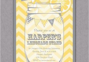 Lemonade Birthday Party Invitations Lemonade Stand Party Invitation Yellow Chevrons Mason Jar