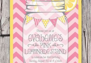 Lemonade Birthday Party Invitations Mason Jar and Chevrons Invitation Printable Pink