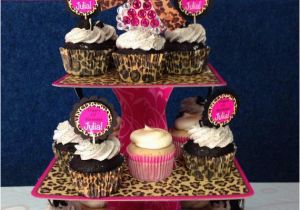 Leopard Birthday Decorations 3 Tier Leopard Cheetah Pink Swirls Cupcake by Luxepartysupply
