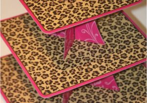 Leopard Print Birthday Party Decorations 3 Tier Leopard Cheetah Pink Swirls Cupcake Stand Cardboard