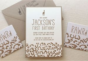 Letterpress Birthday Invitations Birthday First Birthday Invitations Safari Animals