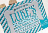 Letterpress Birthday Invitations Luke 39 S Striped Letterpress Birthday Party Invitations